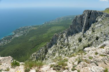 Yüksek bir dağda yaz aylarında tüm sahili ve sahili görebilirsin.
