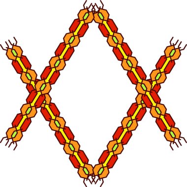 Şablonun bir varyantı, beyaz arkaplandaki hücrelerdeki çizgilerden yapılmış örgülü bir örgülü saçtır. At kuyruğundan farklı şekiller..