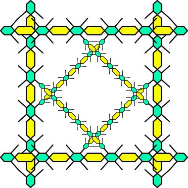Şablonun bir varyantı, beyaz arkaplandaki hücrelerdeki çizgilerden yapılmış örgülü bir örgülü saçtır. At kuyruğundan farklı şekiller..