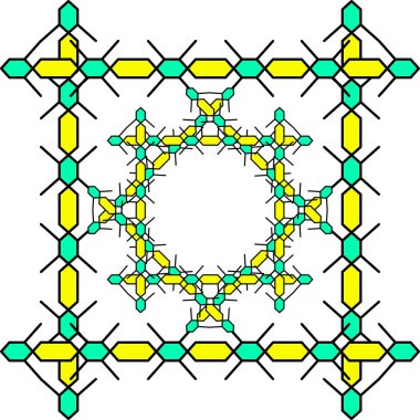 Şablonun bir varyantı, beyaz arkaplandaki hücrelerdeki çizgilerden yapılmış örgülü bir örgülü saçtır. At kuyruğundan farklı şekiller..