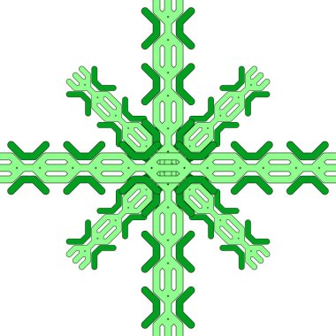 Örgü örgülü örgülü örgülerin çeşitli varyasyonları, beyaz arka plandaki hücreler tarafından yapılmış. Şablonun ana motifi örgü örülmüş bir at kuyruğuna benziyor. Örgüler karelerin, dairelerin ve çeşitli geometrik şekillerin sonsuz şekillerinden oluşur.