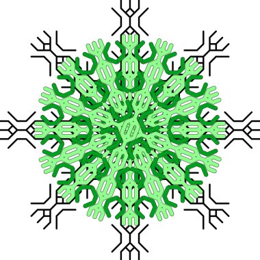 Örgü örgülü örgülü örgülerin çeşitli varyasyonları, beyaz arka plandaki hücreler tarafından yapılmış. Şablonun ana motifi örgü örülmüş bir at kuyruğuna benziyor. Örgüler karelerin, dairelerin ve çeşitli geometrik şekillerin sonsuz şekillerinden oluşur.