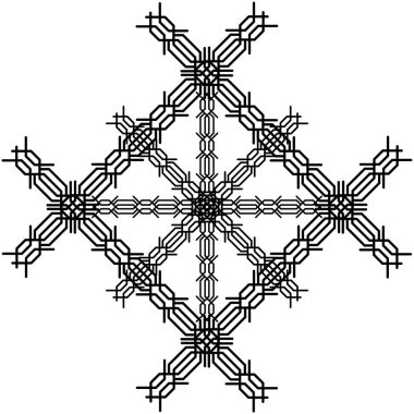 Örgülü örgülü örgülü örgülü örgülü örgülerin varyasyonları beyaz arkaplandaki şebeke hücreleri. Örgü örülmüş bir at kuyruğuna benziyor ve kareler, daireler ve diğer geometrik şekilleri oluşturuyor.