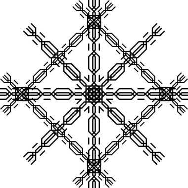 Örgülü örgülü örgülü örgülerin varyasyonları beyaz arkaplandaki şebeke hücrelerinde yapılır. Örgü örgülü at kuyruğu deseni, kare, daire ve diğer geometrik şekiller yapar..