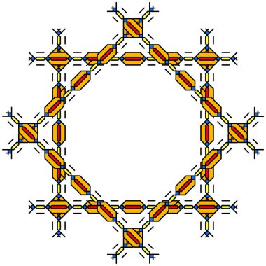 Örgülü örgülü örgülü örgülerin varyasyonları beyaz arkaplandaki şebeke hücrelerinde yapılır. Örgü örgülü at kuyruğu deseni, kare, daire ve diğer geometrik şekiller yapar..