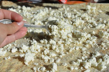 Tatlı bir rulo pide, şeker, süzme peynir. Fırında pide ekmeği pişirmek. Süzme peynirli pide tarifi..