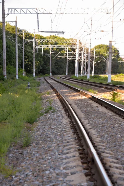 Trilhos Ferroviários Que Trem Metrô Vai Ferrovia Mais Rápida Para — Fotografia de Stock