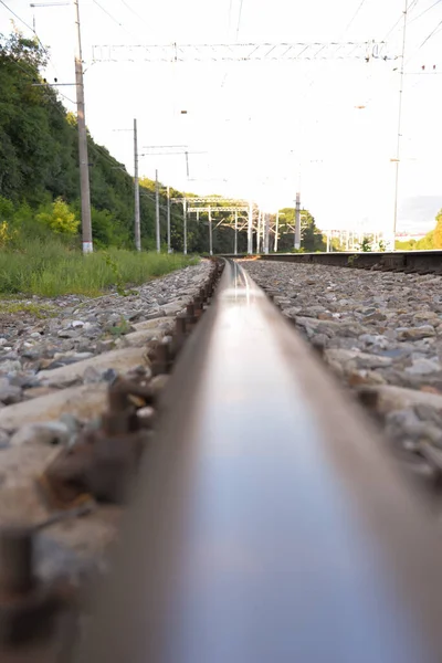 Tren Metro Rayları Tren Yolu Daha Hızlı Gidiyor Trafik Trafik — Stok fotoğraf