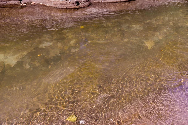 Acqua Scorre Lungo Fiume Splende Sole Nel Pomeriggio Autunno — Foto Stock