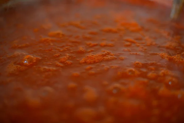 Preparação Purê Tomate Tomates Frescos Moídos — Fotografia de Stock