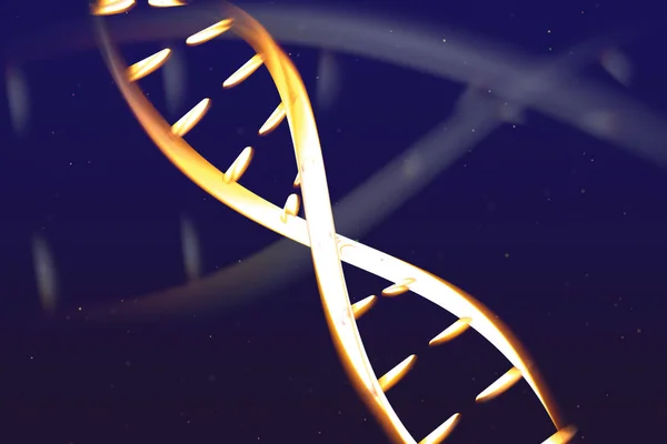 Soyut Parlayan Dna Yapı Parçacıkları Ile Mavi Arka Plan Üzerinde — Stok fotoğraf