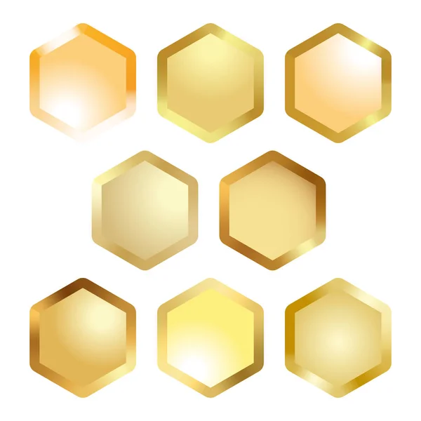 Laranja Hexagonal Favo Mel Célula Botão Metálico Ícones Vetoriais Abstratos — Vetor de Stock