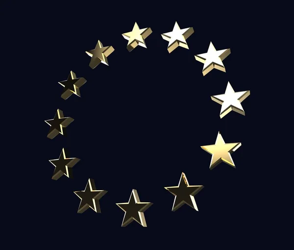 Estrelas de logotipo da União Europeia 3D em fundo escuro — Fotografia de Stock