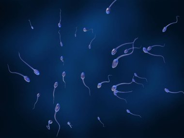 Sperm koyu mavi arka plan üzerinde yumurta yaklaşıyor