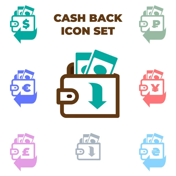 Vector bruine portemonnee met papieren geld pictogram geïsoleerd op witte achtergrond — Stockvector