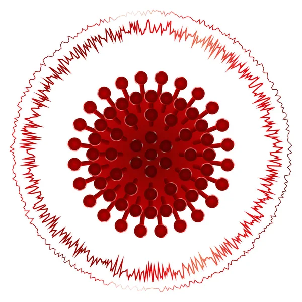 Pericoloso Virus Rosso Rotondo Con Polloni Coronavirus Covid Illustrazione Vettoriale — Vettoriale Stock