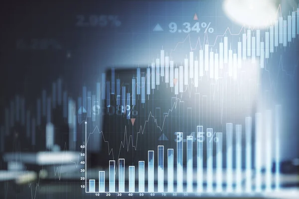 Abstract creative financial graph on modern laptop background, forex and investment concept. Multiexposure