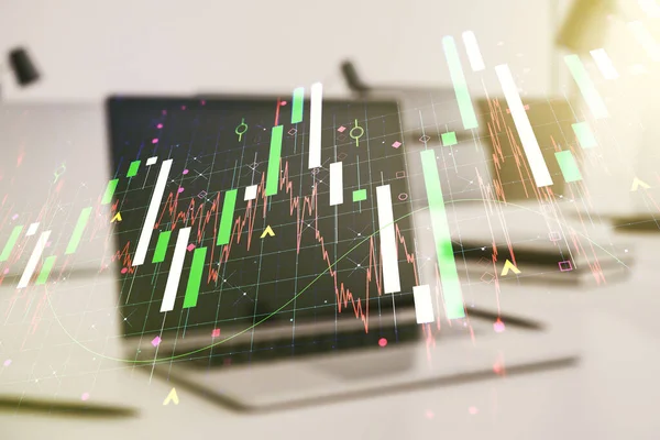 Multi exposure of abstract creative financial chart on computer background, research and analytics concept — Stock Photo, Image