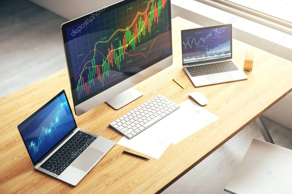 Abstract creative financial diagram on modern computer monitor, banking and accounting concept. 3D Rendering