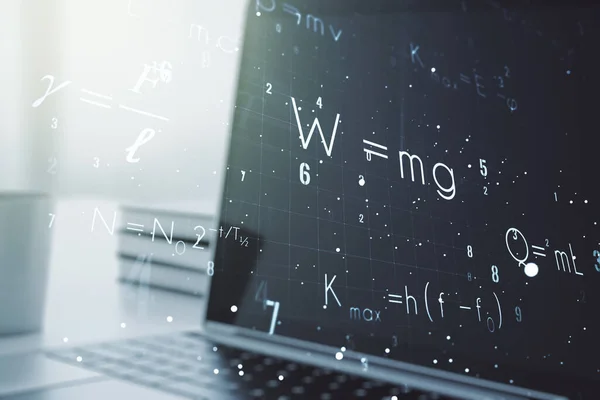Творчі наукові формули ілюстрації на сучасному комп'ютерному фоні, науці та концепції досліджень. Багатоцільовий — стокове фото