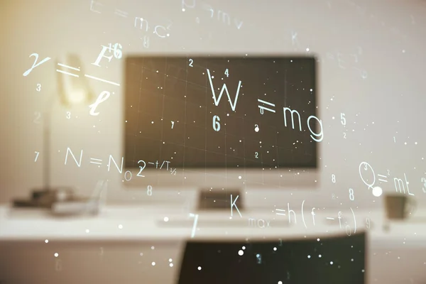 Творча наукова формула голограма на сучасному фоні ноутбука, концепція дослідження. Багатоцільовий — стокове фото