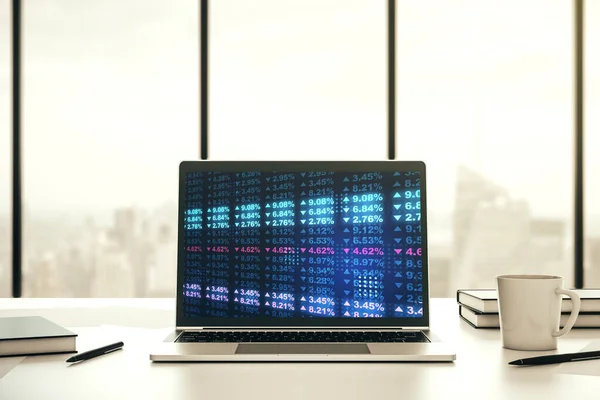 Modern datorskärm med abstrakt kreativ statistik data hologram, statistik och analytics koncept. 3D-återgivning — Stockfoto