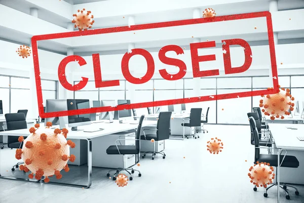 Konsep kantor perusahaan kosong ditutup untuk karantina karena coronavirus, COVID-19 — Stok Foto
