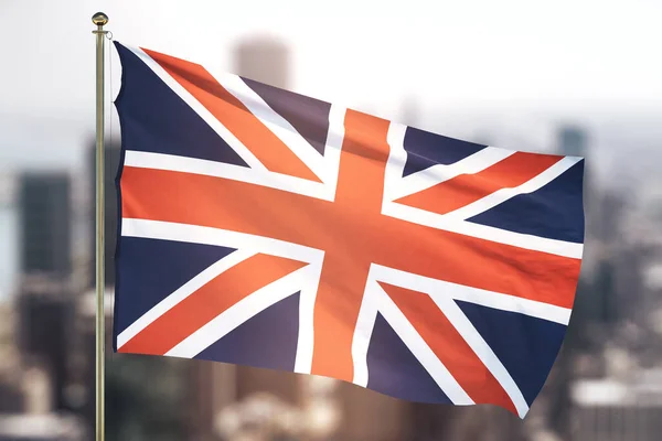 Bandeira da Grã-Bretanha em fundo de paisagem urbana embaçada — Fotografia de Stock