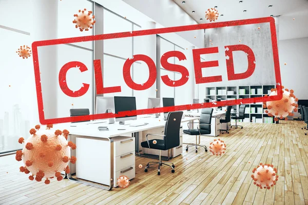 Konzeptleerstehendes Firmenbüro wegen Coronavirus geschlossen, COVID-19 — Stockfoto