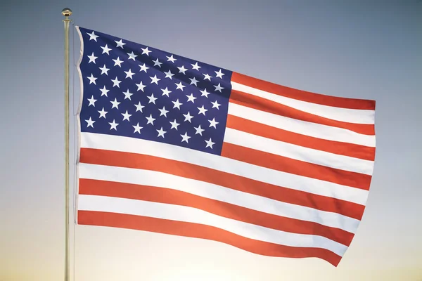 USA Flagge auf dem Sonnenuntergang Himmel Hintergrund — Stockfoto