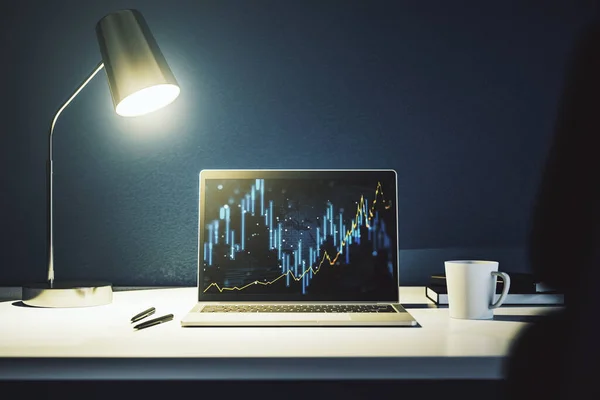 Modern datorskärm med abstrakt finansiellt diagram, bank och redovisning koncept. 3D-återgivning — Stockfoto