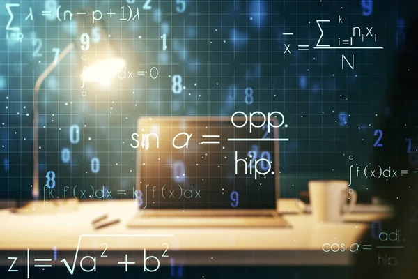 Творчі наукові формули ілюстрації на сучасному комп'ютерному фоні, науці та концепції досліджень. Багатоцільовий — стокове фото