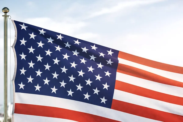 EUA bandeira no fundo do céu azul, close-up — Fotografia de Stock