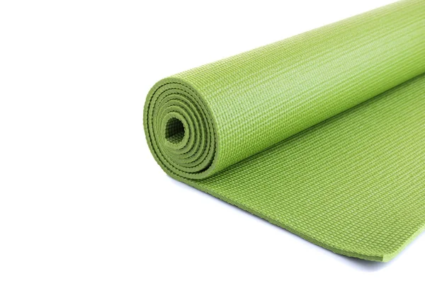 Neue Grüne Weiche Yogamatte Studioaufnahme Isoliert Auf Weißem Hintergrund — Stockfoto