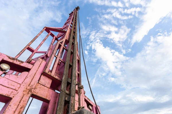 Pile Crane Pile Driven Machine Set Concrete Stake Construction Site — Stock Photo, Image