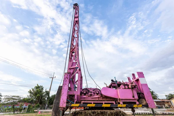 Guindaste Pilha Máquina Pilha Montada Para Estaca Concreto Canteiro Obras — Fotografia de Stock