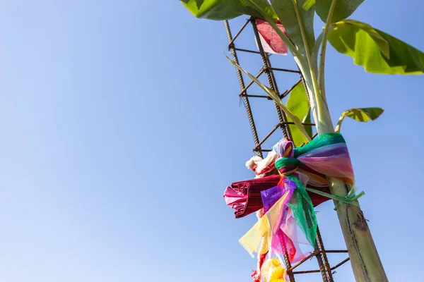 stock image Main pillar lifting ceremony before start building the house