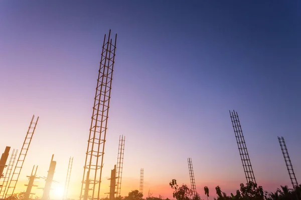 Rebar steel for pillar or pole in process of house building — Stock Photo, Image