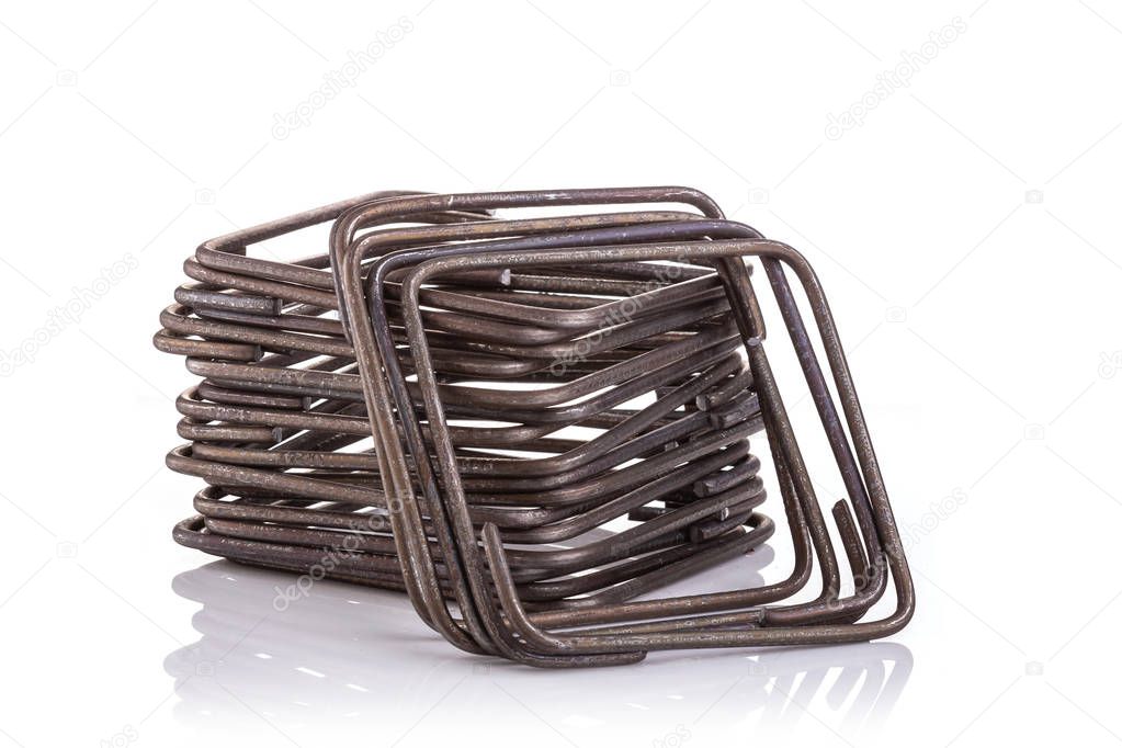 Steel stirrup for construction beam isolated on white