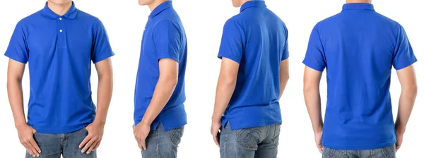 Genç Asyalı adam mavi polo t-shirt boş giymek — Stok fotoğraf