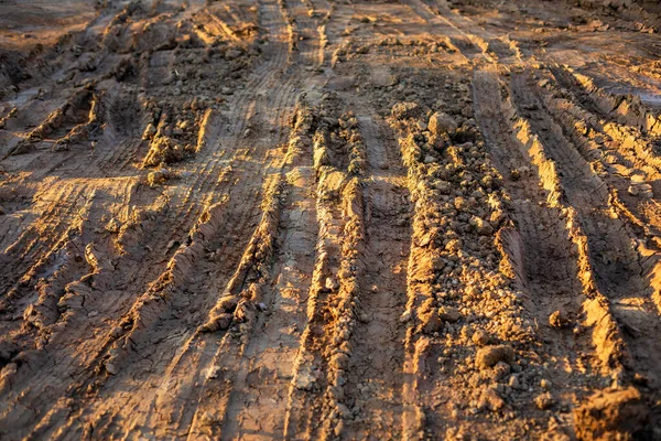 Колесная дорожка на влажной почве или грязи — стоковое фото