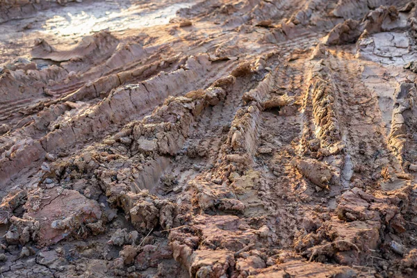 Wheel track on wet soil or mud — Stock Photo, Image