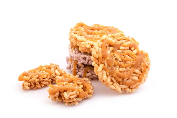 Gâteaux Riz Croustillants Sucrés Thaïlandais Avec Bruine Sucre Canne Isolé — Photo