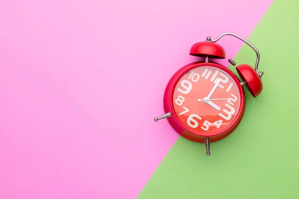 Top View Old Red Alarm Clock Bright Color Background — Stock Photo, Image