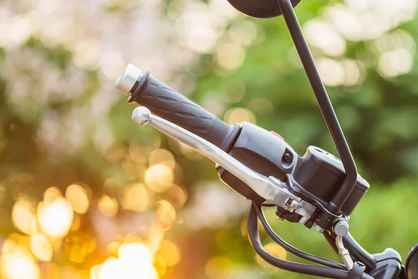 Macro Barra Alça Direita Com Freio Mão Motocicleta Conceito Manutenção — Fotografia de Stock