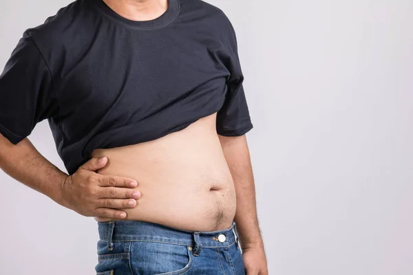 Dolor Corporal Dolor Cadera Efecto Del Problema Hepático Hombre Gordo — Foto de Stock