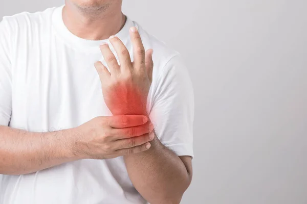 Wrist Pain Concept Close Man Touching His Wrist Feeling Pain — Stock Photo, Image