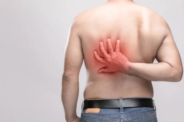 Conceito Dor Corporal Pessoas Usando Mão Para Tocar Corpo Dele — Fotografia de Stock