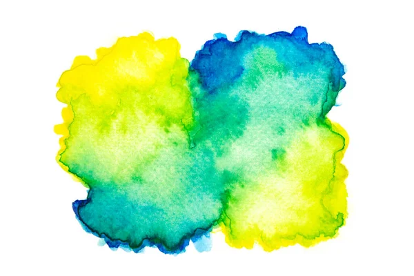 Ручная Роспись Абстрактная Желтая Зеленая Синяя Акварель Белом Фоне — стоковое фото