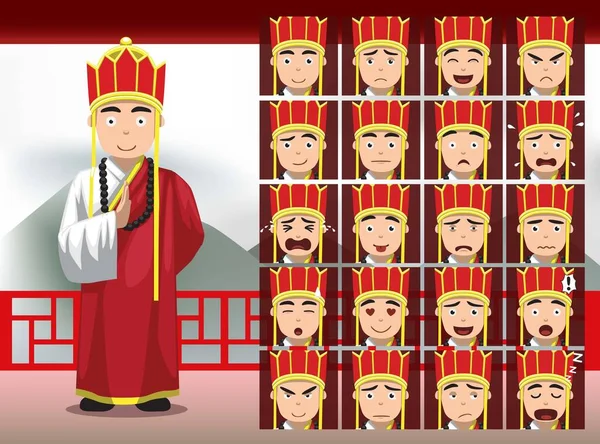 Tan Chinois Sanzang Cartoon Emotion Visages Illustration Vectorielle — Image vectorielle